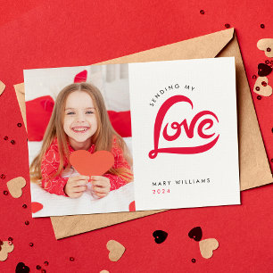 Red Love Heart Valentines Day custom Photo Card