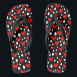 Red Love Heart Valentine's Day Romantic Pattern Thongs<br><div class="desc">This modern romantic design features a pattern of red love hearts and white dots on a black background.</div>