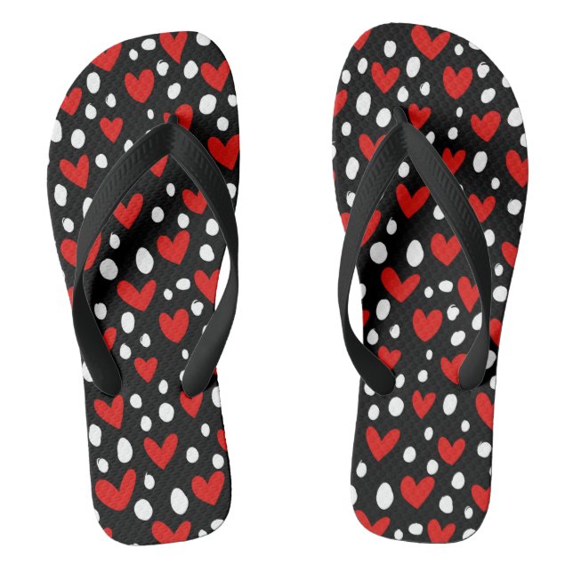 Red Love Heart Valentine's Day Romantic Pattern Thongs (Footbed)