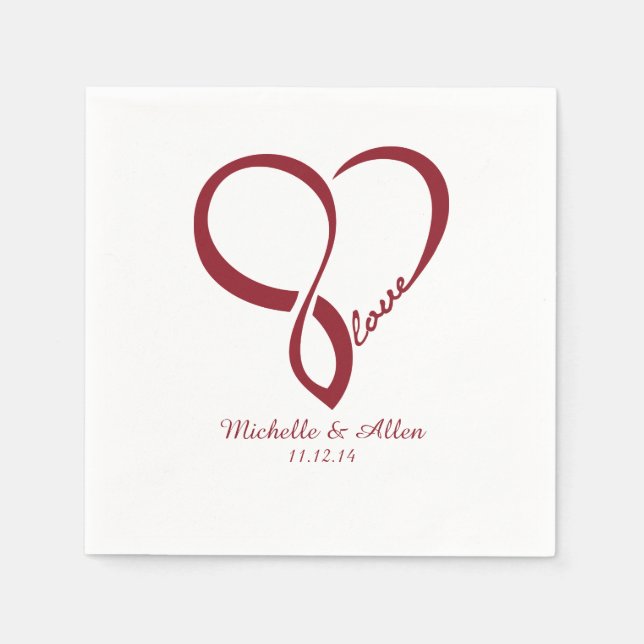 Red Love Heart Wedding Party Paper Napkins Set (Front)