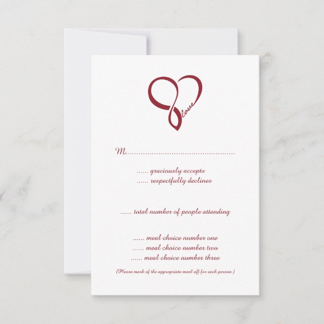 Red Love Heart Wedding RSVP Cards (Front)
