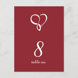 Red Love Heart Wedding Table Number Cards