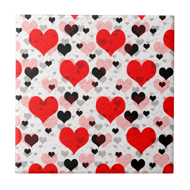 Red Love Hearts Abstract Shapes Ceramic Tile (Front)