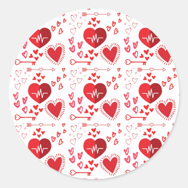 Red love hearts and arrow  classic round sticker (Front)