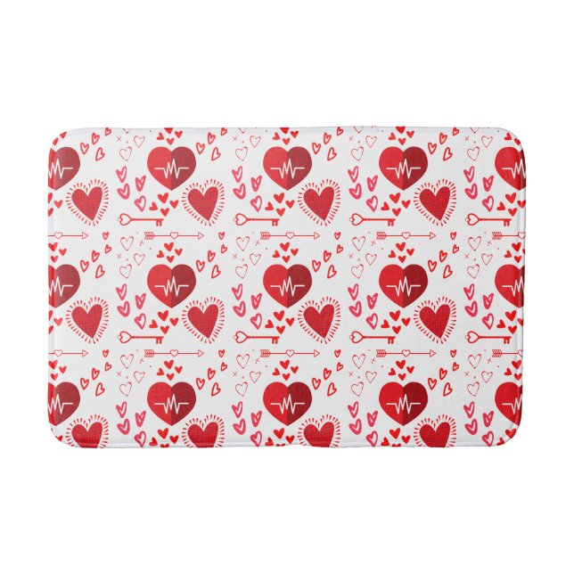 Red love hearts and arrow, Happy Valentine's Day   Bath Mat (Front)