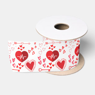 Red love hearts and arrow, Happy Valentine's Day   Satin Ribbon