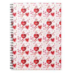 Red love hearts and arrow  notebook