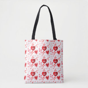 Red love hearts and arrow  tote bag