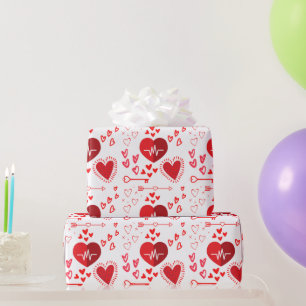 Red love hearts and arrow wrapping paper