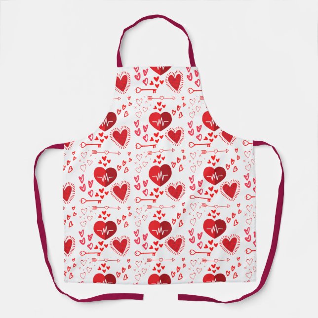 Red love hearts and arrow wrapping paper apron (Front)