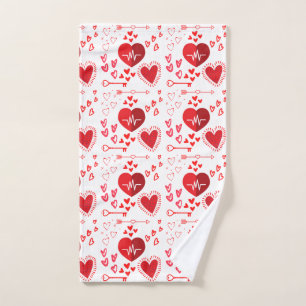 Red love hearts and arrow wrapping paper hand towel