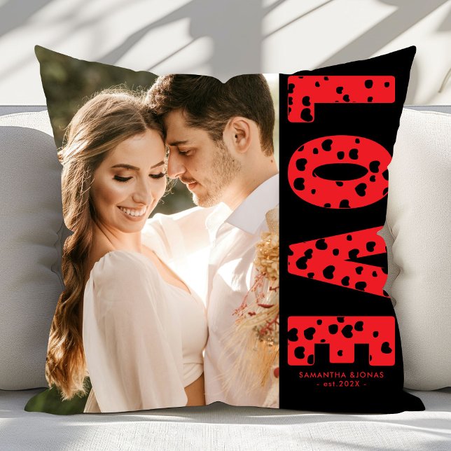 Red Love Hearts Couples Photo Valentines Cushion (Creator Uploaded)