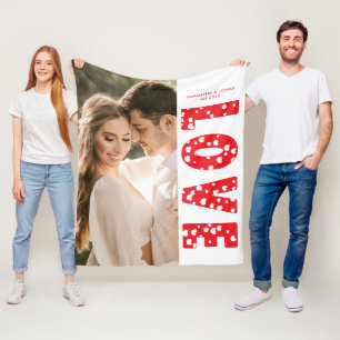 Red Love Hearts Couples Photo Valentines Fleece Blanket