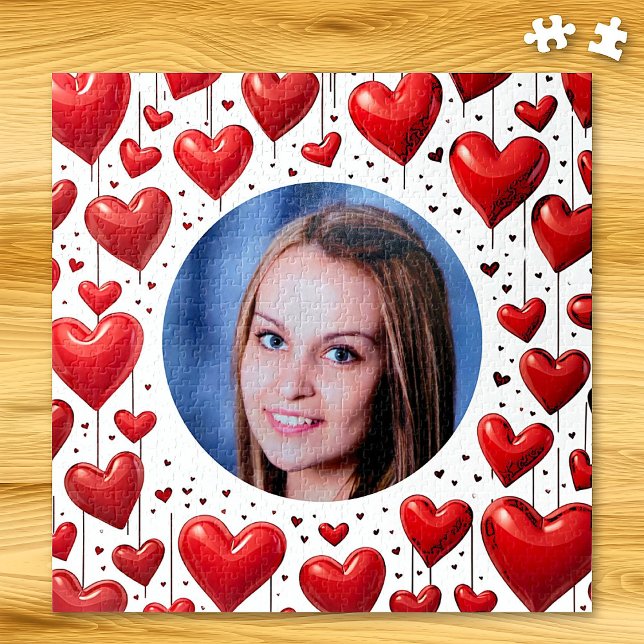 Red Love Hearts Custom Photo Personalised Jigsaw Puzzle (Creator Uploaded)