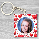 Red Love Hearts Custom Photo Personalised Key Ring<br><div class="desc">Upload a photo, and easily create your personalised keychain. For best image-centring results, please use a square image. Click EDIT, then select BACKGROUND to change the background colour, and repeat for both sides. You can TRANSFER this DESIGN on other Zazzle products and adjust it to fit most Zazzle items. Standard...</div>