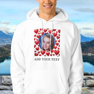 Red Love Hearts Custom Photo Text Personalised Hoodie