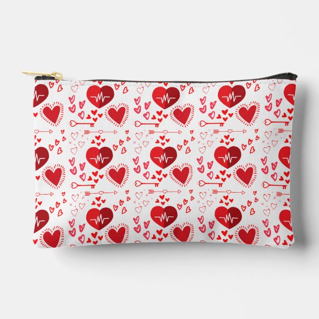 Red love hearts cute accessory pouch (Front)