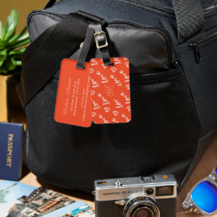 Red Love Hearts Name & Address  Luggage Tag