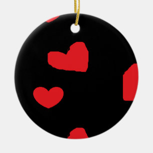 Red love hearts on black ceramic ornament
