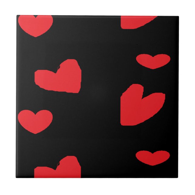 Red love hearts on black ceramic tile (Front)