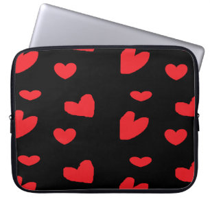 Red love hearts on black laptop sleeve