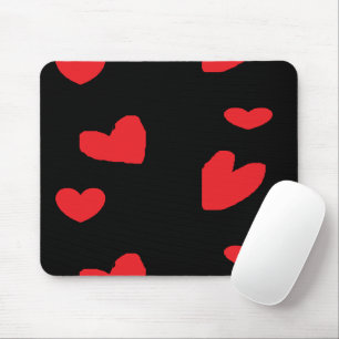 Red love hearts on black mouse pad