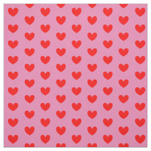 Red Love Hearts On Pink Cute Fabric