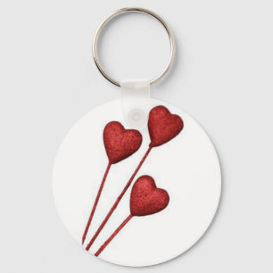 Red Love Hearts On Sticks Key Ring