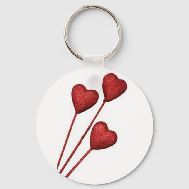 Red Love Hearts On Sticks Key Ring (Front)