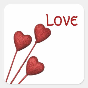 Red Love Hearts On Sticks Square Sticker