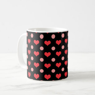 red love hearts, pastel pink polka dots pattern coffee mug