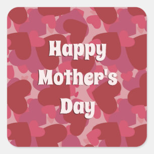 Red love hearts pattern Mother's Day Square Sticker
