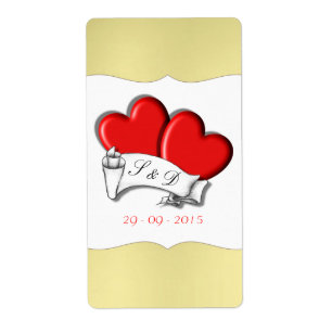 Red Love Hearts Scroll Tattoo Gold Labels