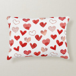 Red love hearts, watercolor pattern. decorative cushion