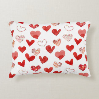 Red love hearts, watercolor pattern. decorative cushion