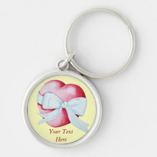 red love hearts with white bow romantic key ring