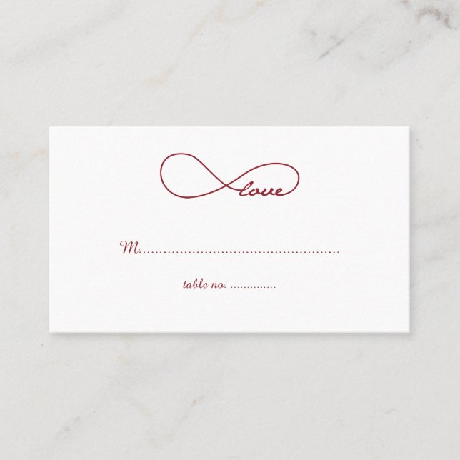 Red Love Infinity Wedding Table Place Cards (Front)