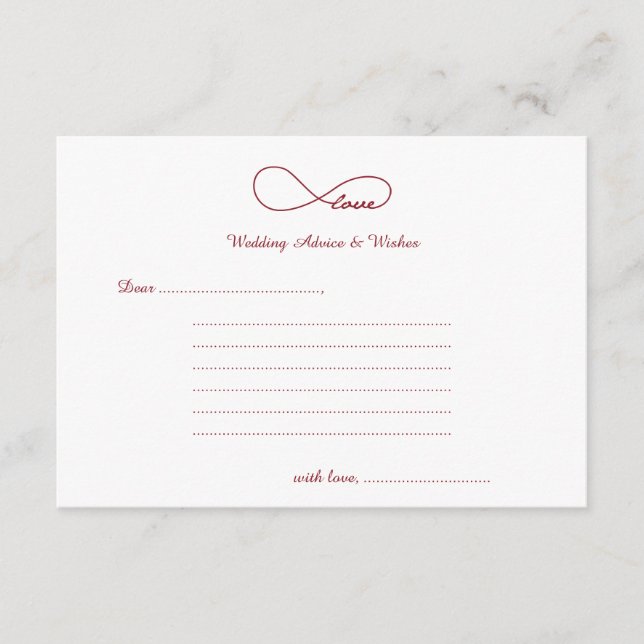 Red Love Infinity Wedding Wishes & Advice Cards (Front)
