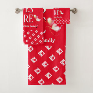 Red LOVE LIVES HERE Stylish Customisable Bath Towel Set