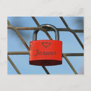Red Love Lock Padlockwith Heart on Fence Postcard