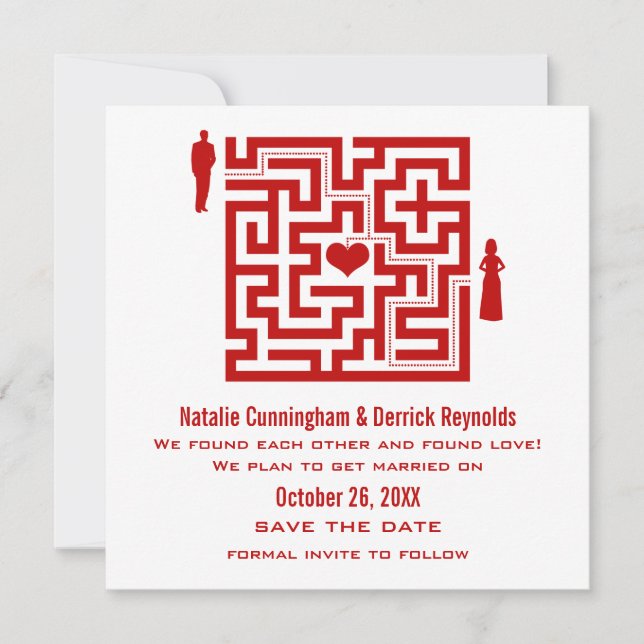 Red Love Maze Save the Date Invite (Front)