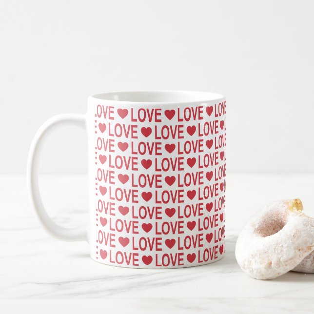 Red Love Pattern Coffee Mug (With Donut)