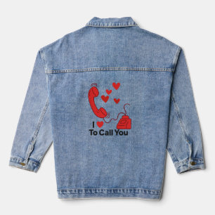 Red Love Phone – Cute Retro Call Illustration Denim Jacket