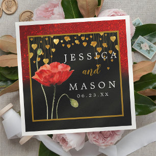Red Love Roses Wedding Cocktail Napkins