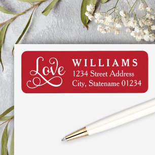 Red Love Script Wedding Return Address Label