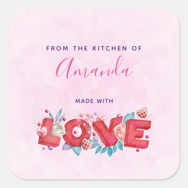 Red Love Text in Bold Block Letters Kitchen Square Sticker (Front)