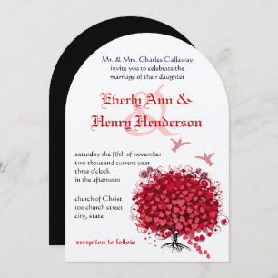Red Love Tree Birds 5 x 7 Wedding Invitation