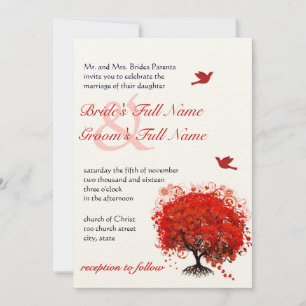 Red Love Tree Love Birds Wedding Invitation