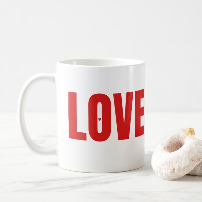 Red LOVE Typography Coffee Mug (With Donut)