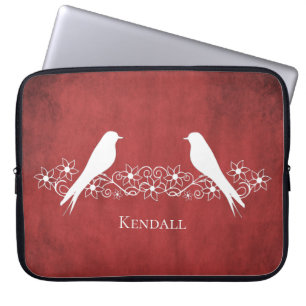 Red Lovebirds Floral Vine Laptop Sleeve